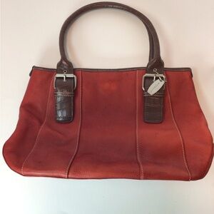Willi Smith Red Leather Purse, Shoulder Bag, Brown Handles